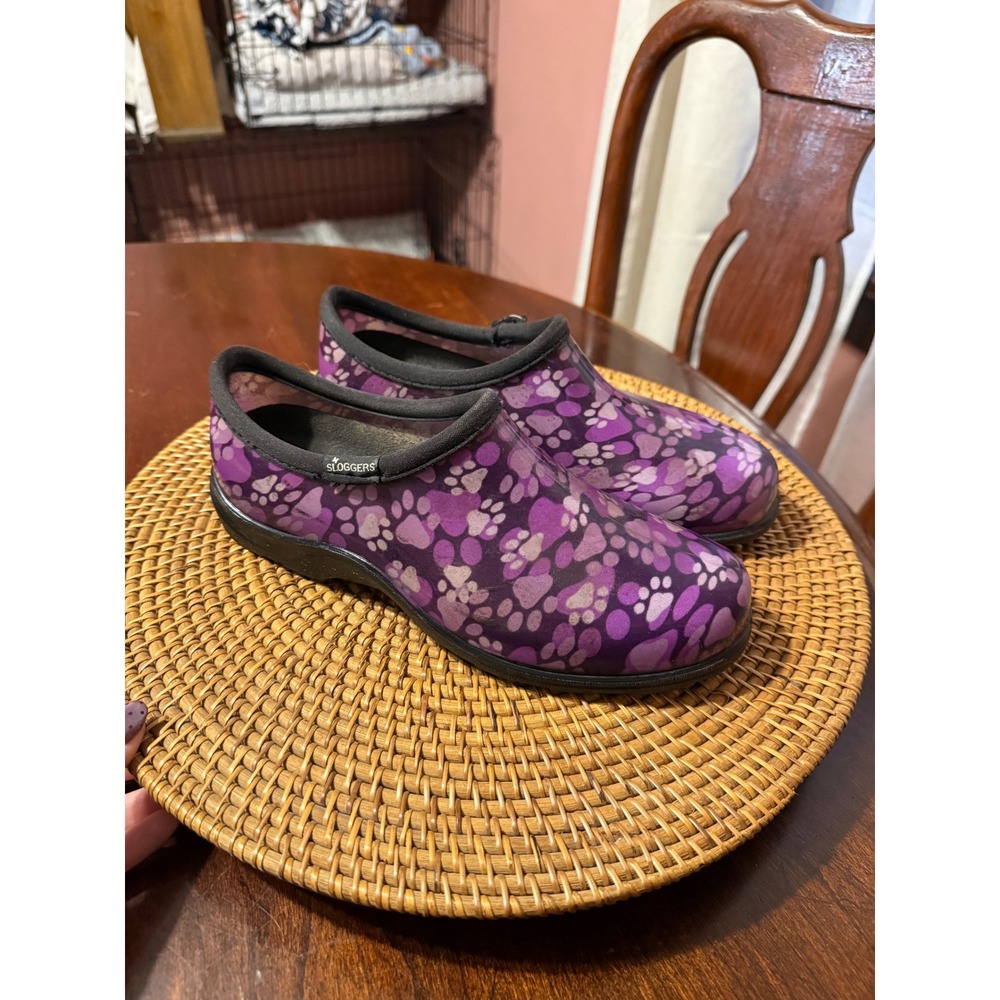 Sloggers Purple Paw Print Waterproof Garden Shoes Rain Clogs Womens 9 USA Made